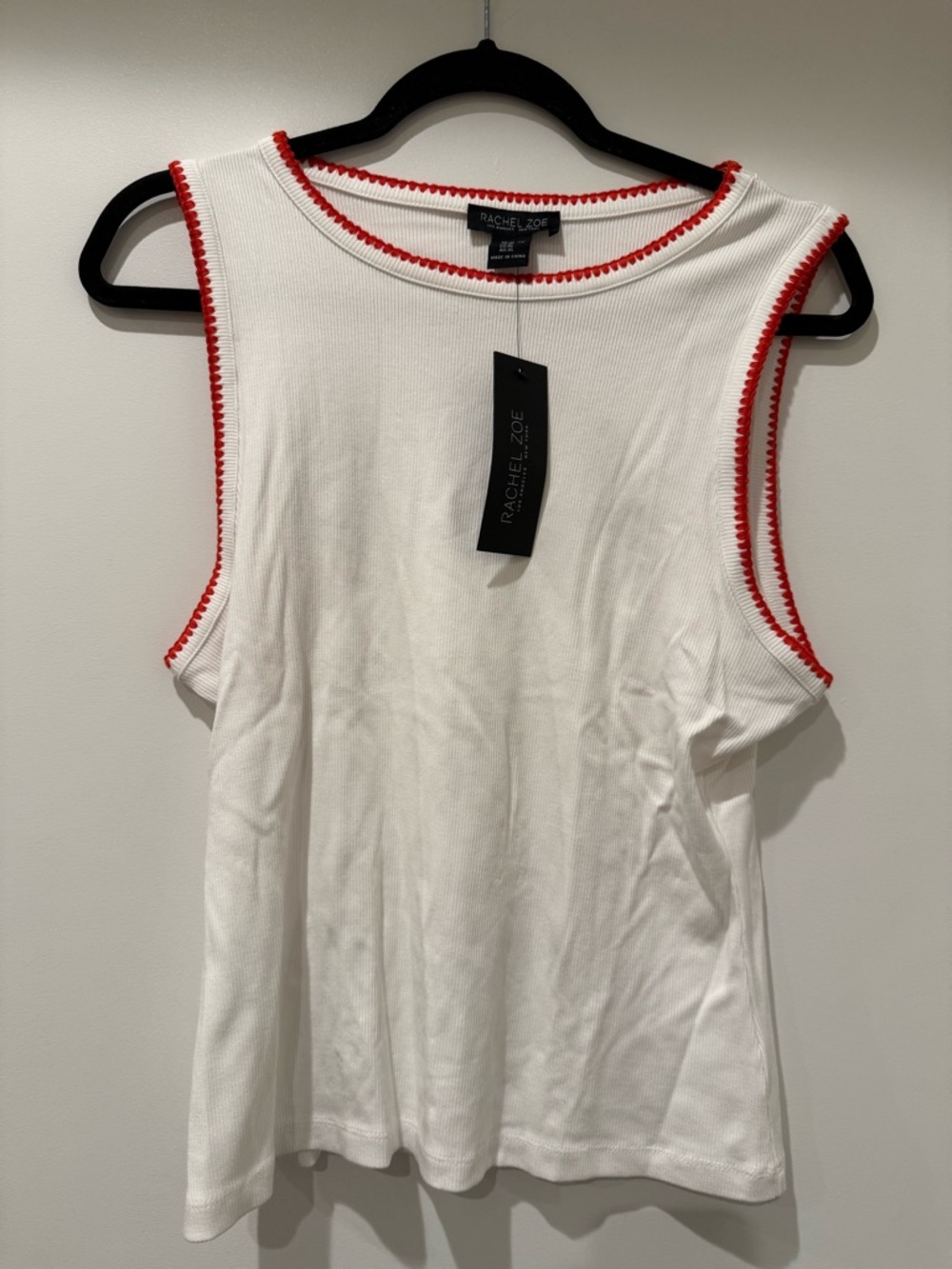 Rachel Zoe NWT White Sleeveless Knit Top with Red Trim SZ XL